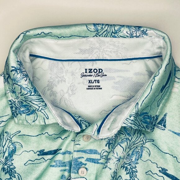 IZOD Men's XL Ice Green / Blue Short Sleeve Polo Shirt - Picture 4 of 7